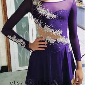 Purple Figure Skating Dress Bambini Competizione Skating Abiti Fiori