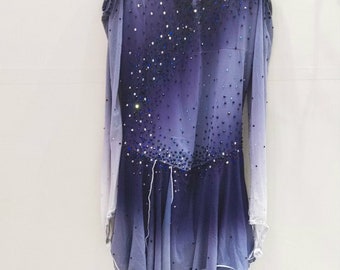 Purple Women Competition Ice Skating Dress for Girls Custom Figure Skating Dresses Kids Crystal Long Sleeves