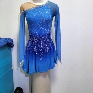 Figure Skating Dress Blue Girls Competition Ice Skating Dresses Custom Women Beaded