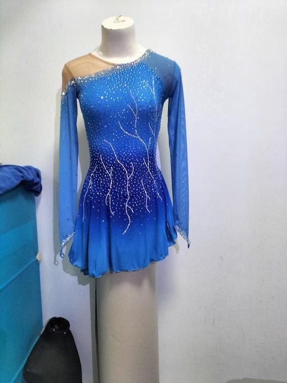 skater dress polyvore Purple Women Competition Ice Skating Dress for Girls Custom Figure Skating Dresses Kids Crystal Long Sleeves