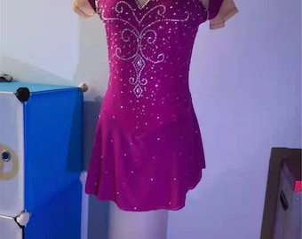 Wine Red  Figure Skating Dress Women Custom Ice Skating Dresses Beaded No Sleeves