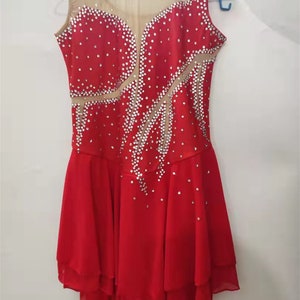 Red Figure Skating Dress Adult Girls Competition Ice Skating Dresses Custom Women Beaded