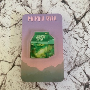 Green Galaxy Milk Carton Acrylic Pin - Space Vibes Lapel Pin - Galactic Stars