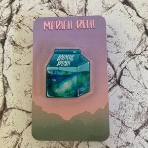 Blue Galaxy Milk Carton Acrylic Pin - Space Vibes Lapel Pin - Galactic Stars