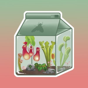 Carnivorous Plant Milk Carton Sticker - Greenhouse Sticker - Pitcher Plant - Venus Flytrap