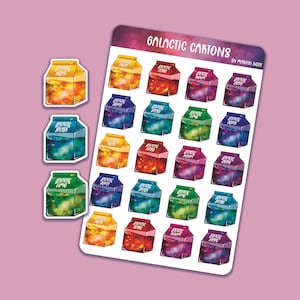Galaxy Milk Carton Sticker Sheet - Matte Vinyl Sticker Sheet - Space Vibes - Galactic Stars - Multicolour Rainbow Stickers