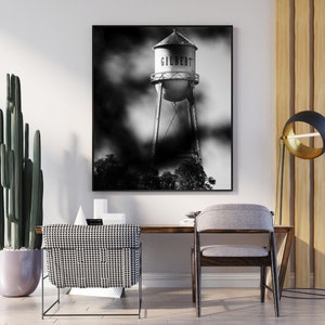 Gilbert Water Tower in Gilbert Arizona in Black and White, Historic Landmark, Portrait Oriented Photography Digital Download  Wall Art