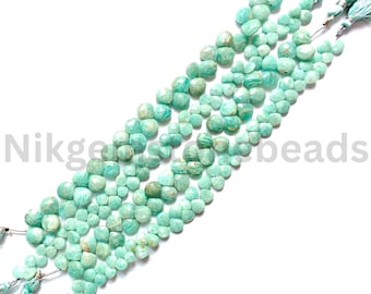 Briolette Faceted Heart Cut Beads, 8.00-10.75 MM, Amazonite Gems, Amazonite Heart Stone, Blue Amazonite Rock, AAA+ Natural Amazonite Stone.