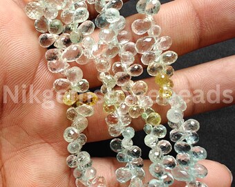 AAA+ Natural Aquamarine Gems, Multi Shaded Aquamarine Beads, 6.00-8.00 MM, Aquamarine Drop Cut Stone, Briolette Faceted Teardrop Cut Beads.
