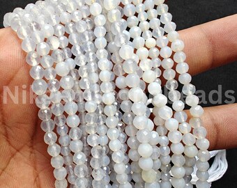briolette faceted round cut beads, natural Chalcedony gems, 4.40-5.20MM, lavender Chalcedony round cut beads, AAA+ lavender Chalcedony stone