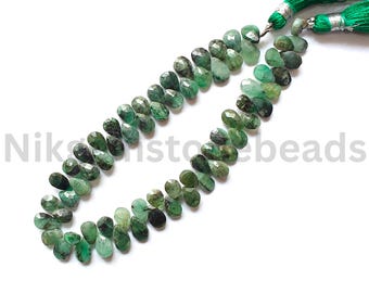 AAA+ natural multi Emerald stone, 6.25-8.25 MM, Emerald pear cut beads, natural green Emerald gems, briolette faceted pear cut stone beads.
