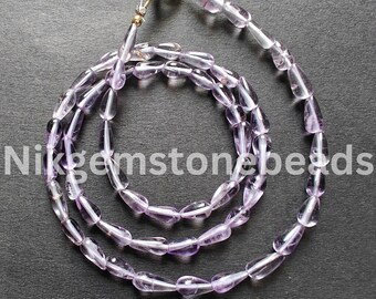 Pink Amethyst Teardrop Beaded Necklace: Smooth Gemstone Strand (6.50-9.50mm)