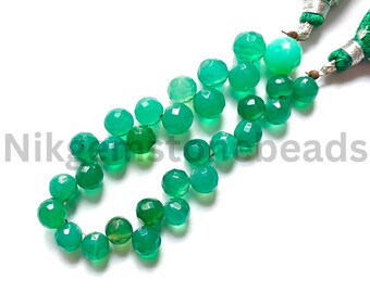 AAA+ Natural Green Onyx Gems, Onyx Faceted Round Cut Beads, 5.75-8.25 MM, Briolette Faceted Round Cut Stone, Green Color Onyx Gems Beads.
