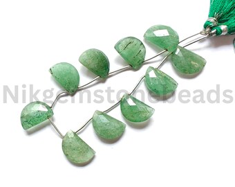 Briolette Faceted Fancy Cut Stone, Pcs 10, Strawberry Half Moon Cut Beads, Green Color Strawberry Gems, AAA+ Natural Green Strawberry Beads.