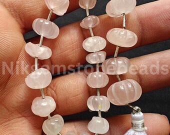 AAA+ Natural Quartz Stone, Smooth Carving Rondelle Cut Stone, Natural Pink Quartz Rock, 3.00-3.50 MM, Rose Quartz Carving Pumpkin Cut Gems.