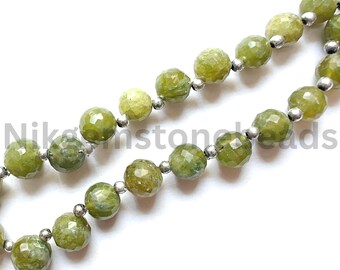AAA+ natural green Basonite stone, Basonite round cut beads, 7.25-10.50 MM, briolette faceted round cut gems, green Basonite gemstone beads.