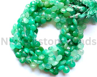 Koraliki z chryzoprazu w kształcie serca, naturalny kamień szlachetny chryzopraz, fasetowane koraliki w kształcie serca w szlifie briolette, kamień chryzoprazowy AAA+ multi, 6,25-7,25 mm.