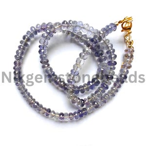 5.50 - 6.50mm Gemstone Necklace, Iolite faceted briolette rondelle beaded Necklace, Women&#39;s Gift Item, Natural Blue Iolite Beaded Necklace.