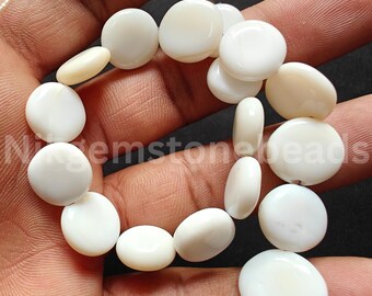 AAA+ white Opal stone, natural white Opal gems, 11.25-15.25 MM, Opal coin cut beads, smooth & plain coin cut gems, natural white Opal beads.