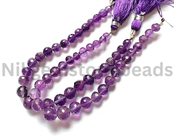 AAA+ natural brazillian Amethyst stone, briolette faceted round cut beads, purple Amethyst gemstone, 5.50-8.75 MM, Amethyst round cut beads.