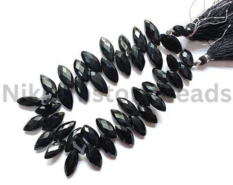 AAA+ Black Obsidian Stone, Obsidian Marquise Cut Beads, 13.75-20.00 MM, Natural Black Obsidian Gems, Briolette Faceted Marquise Cut Beads.