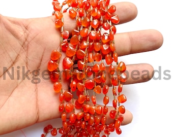 Koraliki w kształcie serca z karneolu: gładki sznur z pomarańczowych kamieni szlachetnych (5,00–7,25 mm)