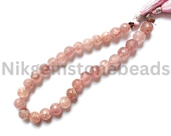 Briolette Faceted Round Cut Stone, 7.00-8.00 MM, Strawberry Round Cut Beads, Red Color Strawberry Gems, AAA+ Natural Red Strawberry Beads.