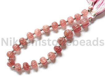 Carving & Plain Pumpkin Cut Beads, 7.50-9.50 MM, Red Strawberry Rondelle Beads, Red Strawberry Gemstone, AAA+ Natural Red Strawberry Stone.