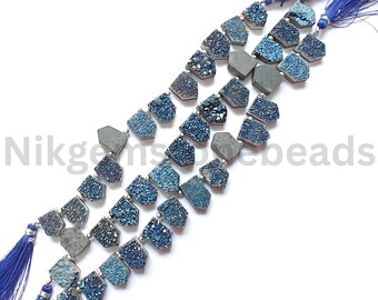 AAA+ Natural Druzy Quartz Stone, Briolette Faceted Pentagon Cut Beads, 14.75-18.50 MM, Quartz Pentagon Cut Gems, Natural Druzy Quartz Beads.