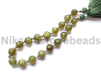 Basonite Round Cut Beads, 7.50-9.75 MM, Briolette Faceted Round Cut Gems, Green Basonite Gemstone Beads, AAA+ Natural Green Basonite Stone.