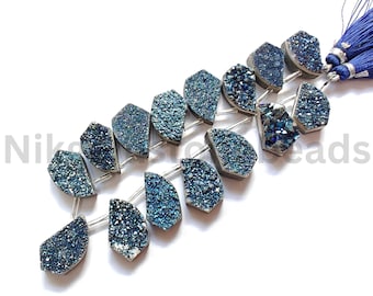 AAA+ Natural Druzy Quartz Gemstone, Briolette Faceted Fancy Cut Beads, 16.50-21.50 MM, Natural Druzy Quartz Gems, Quartz Fancy Cut Beads.
