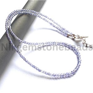 Blue Iolite micro faceted round beaded Necklace, blue Iolite Gems Beaded Necklace, 3.00-3.10mm Gemstone Necklace, Jewelery Gift For Her.