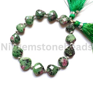 AAA+ multi Ruby Zoisite stone, Ruby Zoisite heart cut beads, 10.00-13.25MM, natural multi Ruby Zosite gems, briolette faceted heart ct beads