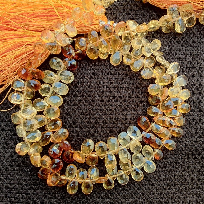 Citrine Pear Shape Gemstone Beads Natural Shaded Citrine Beads,AAA 77 Pcs,Natural Faceted Citrine Shaded Pear Cut Gemstone Beads Citrine.