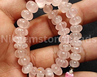Smooth & Carving Pumpkin Cut Stone, Natural Pink Quartz Beads, 7.00-10.00 MM, Rose Quartz Rondelle Cut Gems, AAA+ Natural Quartz Gemstone.
