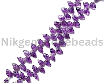 AAA+ Natural Amethyst Stone, Purple Amethyst Pear Cut Beads, Brazillian Amethyst Gemstone, 12.75-15.75 MM, Smooth Carving Leaf Cut Beads.
