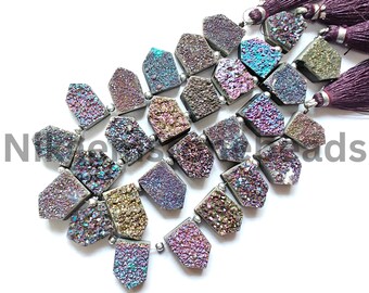 AAA+ Natural Druzy Quartz Stone, 13.50-19.25 MM, Natural Druzy Quartz Beads, Briolette Faceted Pentagon Cut Beads, Quartz Pentagon Cut Gems.