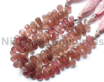 AAA+ Natural Red Strawberry Beads, Briolette Faceted Pear Cut Stone, 8.50-10.50 MM, Strawberry Pear Cut Beads, Red Color Strawberry Gemstone