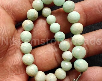 AAA+ Natural Amazonite Stone, Briolette Faceted Round Cut Beads, 6.75-8.50 MM, Amazonite Gems, Amazonite Round Ct Beads, Blue Amazonite Rock