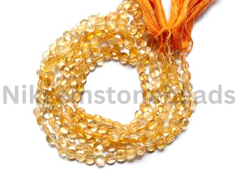 Citrine coin cut beads, 4.25-4.75 MM, yellow color Citrine, Citrine gems beads, briolette faceted coin cut stone, AAA+ natural Citrine beads