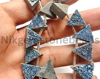 Briolette Faceted Triangle Cut Beads, 11.25-14.75 MM, Natural Druzy Quartz Gems, Quartz Triangle Cut Beads, AAA+ Natural Druzy Quartz Stone.