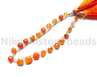 Briolette fasetowane koraliki w szlifie serca, pomarańczowe koraliki z karneolu, koraliki z karneolu w szlifie serca, naturalny pomarańczowy kamień karneolu klasy AAA+, 5,25-9,25 mm