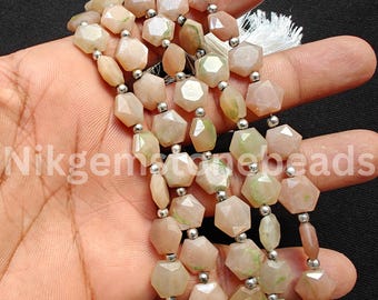 10.00-10.50 MM, AAA+ natural peach Moonstone gems, Moonstone hexagon cut stone, peach Moonstone beads, briolette faceted hexagon cut beads.
