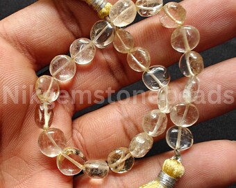 AAA+ Natural Golden Rutilated Stone, Rutilated Coin Cut Gemstone, 8.50-9.50 MM, Golden Rutile Gems Beads, Smooth And Plain Coin Cut Beads.