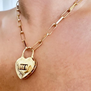 Paperclip Lock ketting ketting, ketting met hartslot hanger, 18k goud gevuld, trendy paperclip ketting met slot charme, dikke paperclip