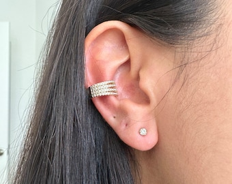 Lansora Cz Paved Leaf Vine Wave Criss Cross Ear Cuffs Orecchini