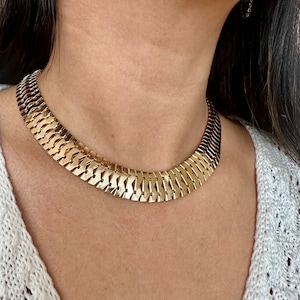 Collier serpent chunky herrigbone, choker chunky, collier rempli d’or 18 carats, punk de chaîne de cou chunky, collier chunky imperméable à l’eau