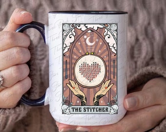 The Stitcher Tarot Card Mug, Cross Stitch Mug, Cross Stitch Lover Gift E4970