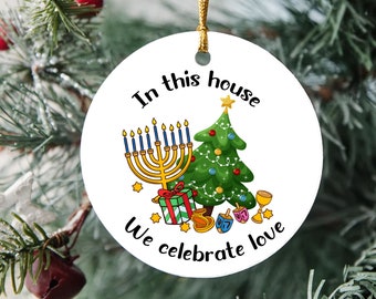 Personalized Hanukkah Christmas Ornament, Chrismukkah Keepsake, Interfaith Family Gift Ideas, Jewish and Christian Family Decorations R0073