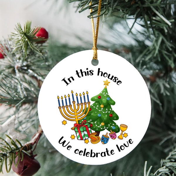 Personalized Hanukkah Christmas Ornament, Chrismukkah Keepsake, Interfaith Family Gift Ideas, Jewish and Christian Family Decorations R0073